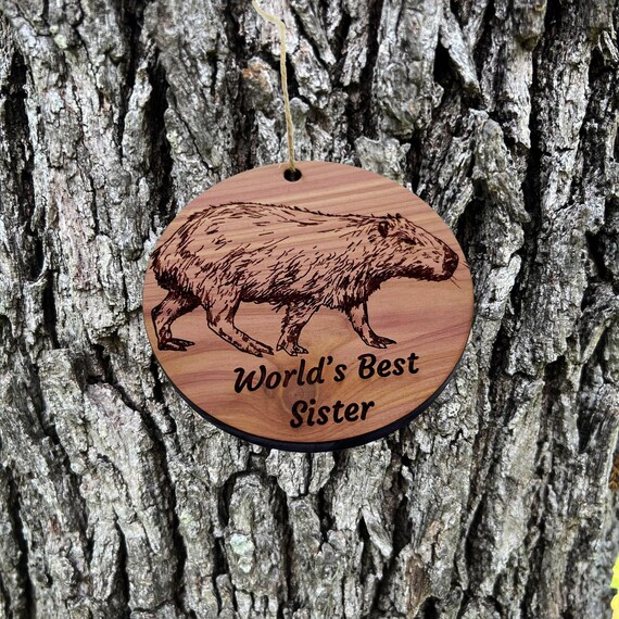 Worlds Best sister Capybara - Cedar Ornament Worlds Best sister Capybara - Cedar Ornament