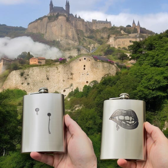 8oz His & Hers - Vampire - Stainless Steel Flask Set of Two 8oz His & Hers - Vampire - Stainless Steel Flask Set of Two