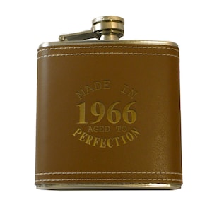 6oz Made in 1966 Aged to Perfection Leather Flask 6oz Made in 1966 Aged to Perfection Leather Flask