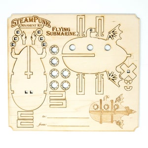 Steampunk Ornament Kit Flying Submarine Raw Wood Assembly Required image 1