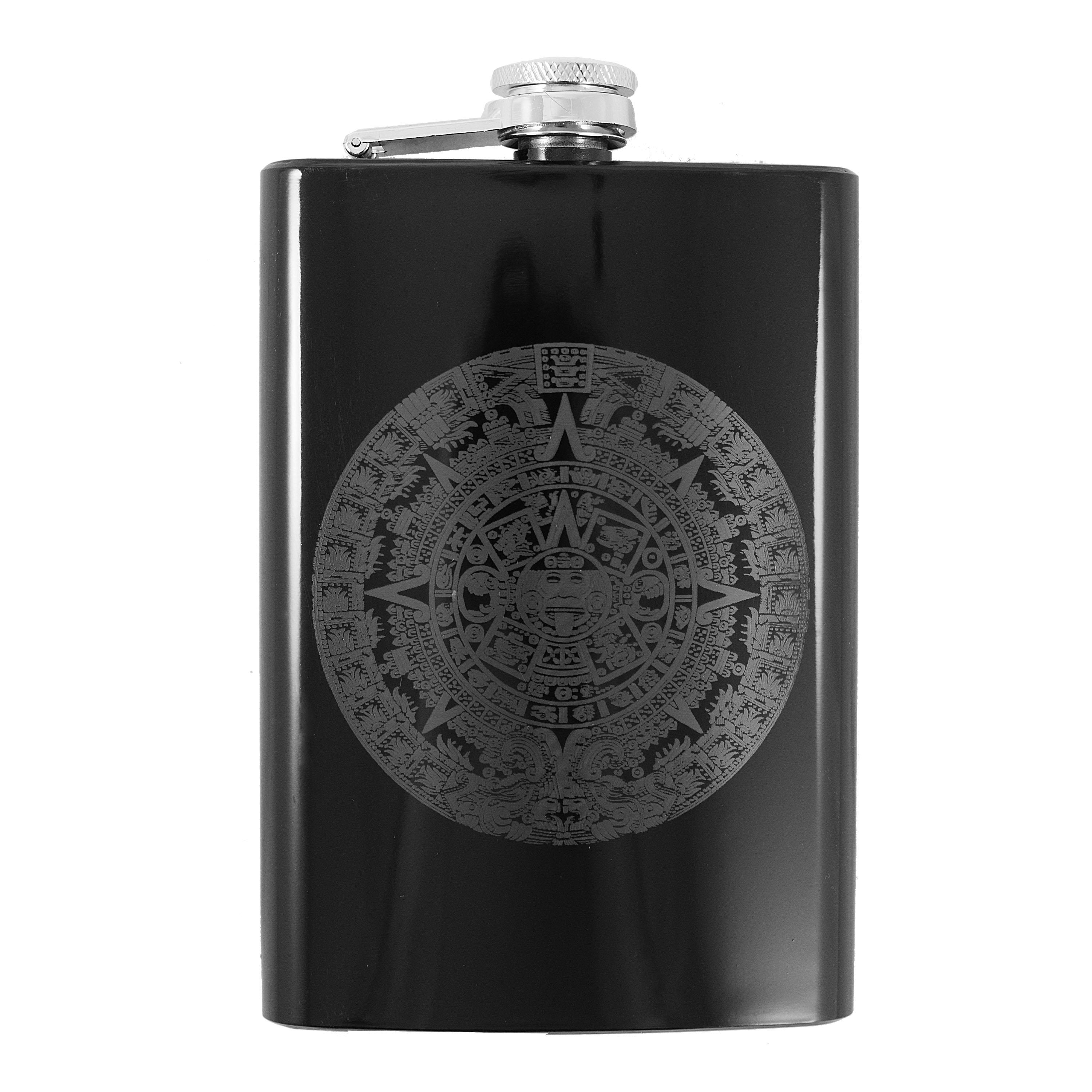 8oz BLACK Mayan Calendar Flask 8oz BLACK Mayan Calendar Flask