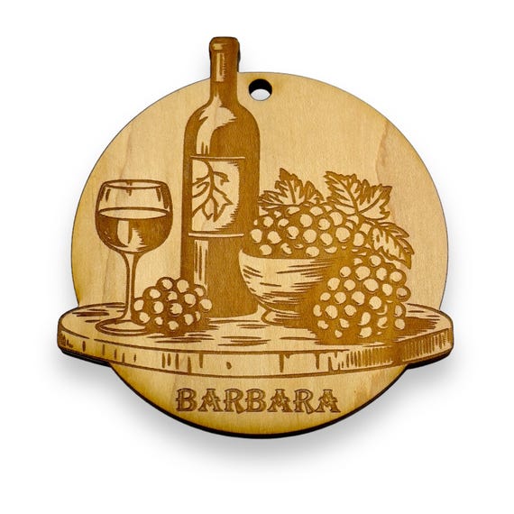 Ornament - PERSONALIZED Wine and Grapes Raw Wood Ornament - PERSONALIZED Wine and Grapes Raw Wood