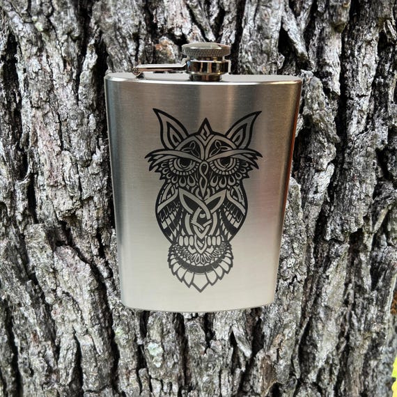 8oz Celtic Owl Stainless Steel Flask 8oz Celtic Owl Stainless Steel Flask