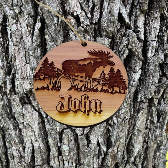 Customized PERSONALIZED Moose With your Name - Cedar Ornament Customized PERSONALIZED Moose With your Name - Cedar Ornament