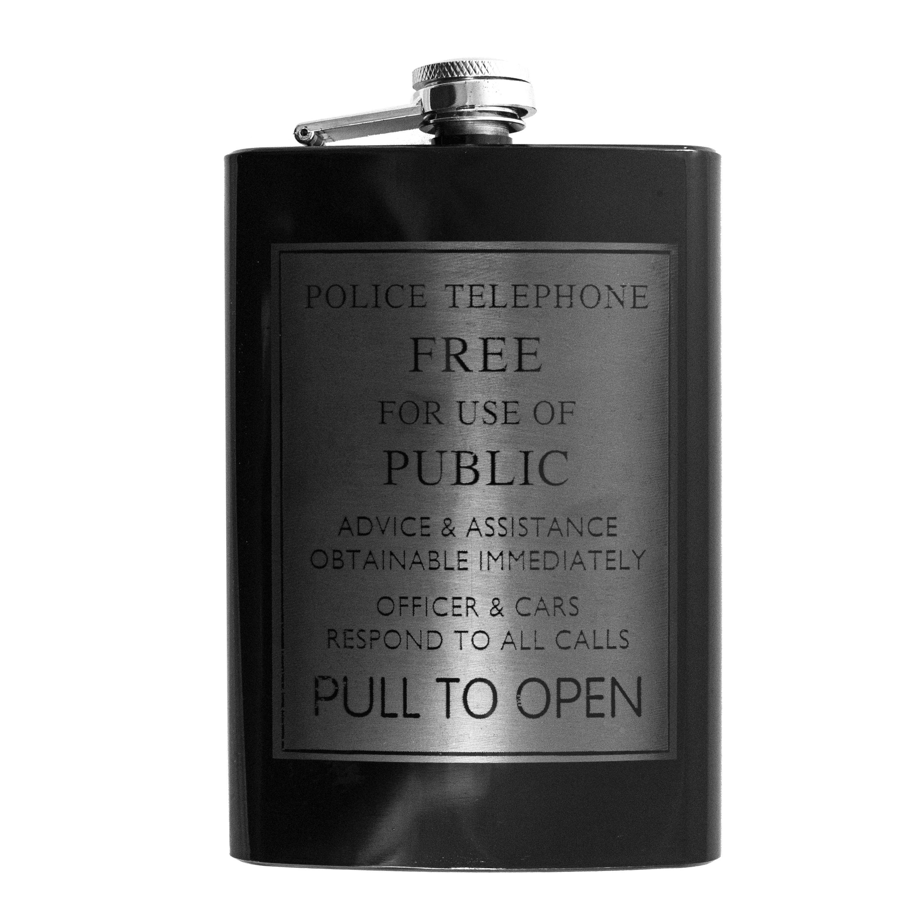 8oz Police Telephone Sign Black Flask 8oz Police Telephone Sign Black Flask