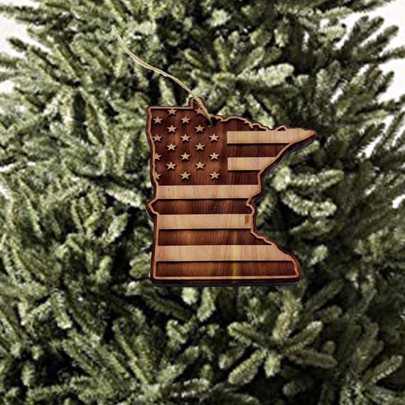 Minnesota and USA Flag - Cedar Ornament Minnesota and USA Flag - Cedar Ornament