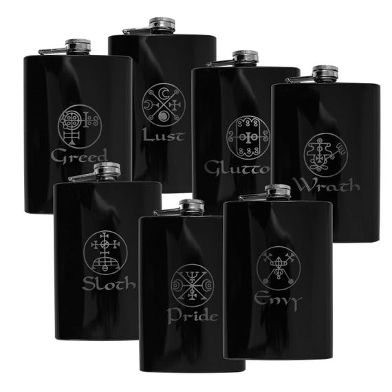 8oz BLACK Seven Deadly Sins LUST Flask 8oz BLACK Seven Deadly Sins LUST Flask