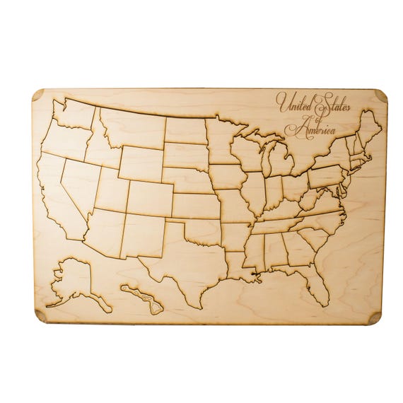 50 State American Puzzle Map - Art Kit - Raw Wood 12x18 50 State American Puzzle Map - Art Kit - Raw Wood 12x18