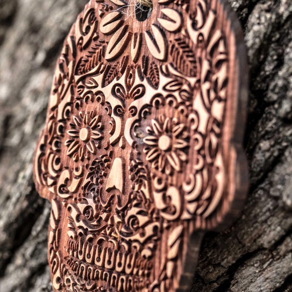 Sugar Skull - Raw Cedar Ornament 3x3in Sugar Skull - Raw Cedar Ornament 3x3in