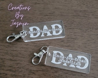 Dad With Kids Names Personalized Tassel Acrylic Keychain