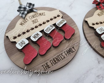 Personalized Family Christmas Ornaments, 2024 Stockings Ornament With Family Member Names, Custom Xmas Holiday Ornament