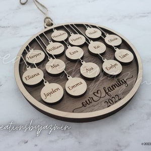 Bigger Version With Max 15 Names, Personalized Family Christmas Ornaments, 2024 Wood Xmas Ornament With Family Member Names, Custom Holiday