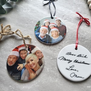 Christmas Ornament With Picture, Family Photo Ornaments, With Handwriting, Handwritten Note Message, Xmas Holiday Photo Ornaments, Portrait