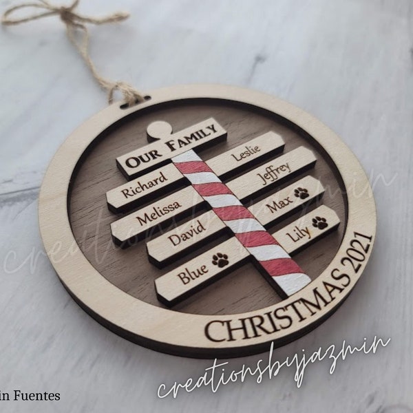 Personalized Christmas Family Ornament, 2024 Wooden Xmas Ornaments With Family Member Names, Custom Holiday Ornament