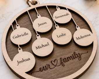 Personalized Family Christmas Ornament: Engraved Wood Xmas Decor
