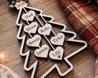 Personalized Family Christmas Tree Ornament 2026, With Family Member Names, Custom Holiday Wooden Ornament