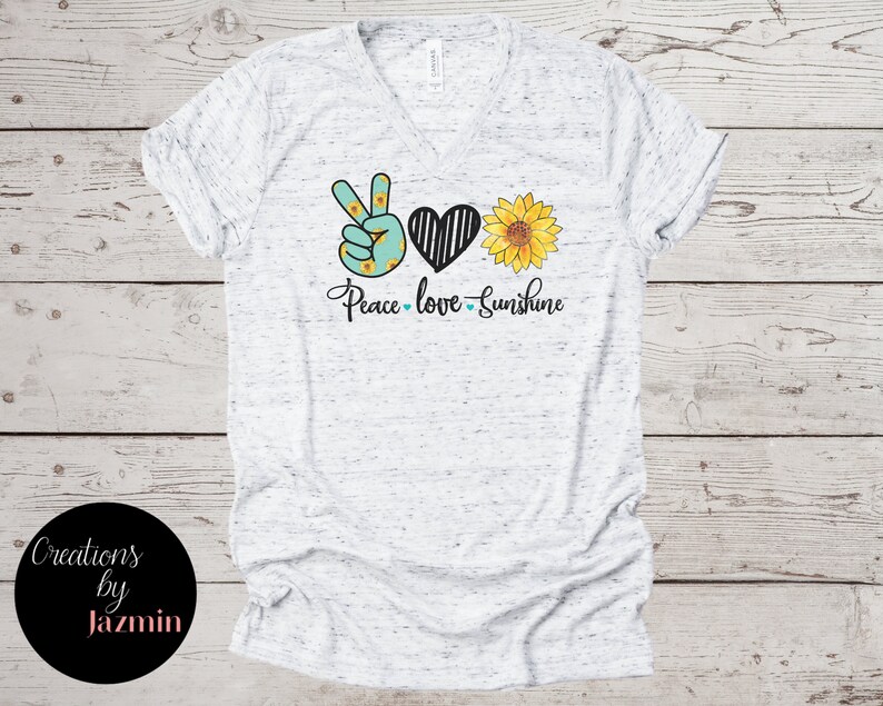 Peace Love Sunshine V-Neck Shirt for Women Woman/'s Tee Cute Graphic T-Shirt