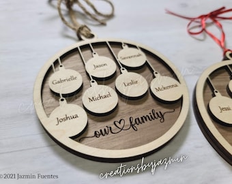 Personalized Family Christmas Ornament: Engraved Wood Xmas Decor