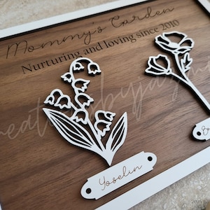 Birth Flower Sign, Mother's Day Gift, Personalized Wood Frame For Mom, Wooden Engraved Gift, Gift For Grandmother