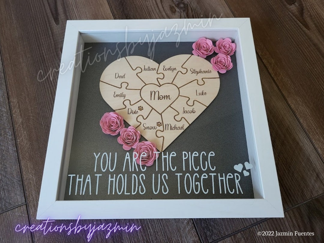 Mother's Day Gift, Personalized Mom Flower Shadow Box, Puzzle Piece Mom ...
