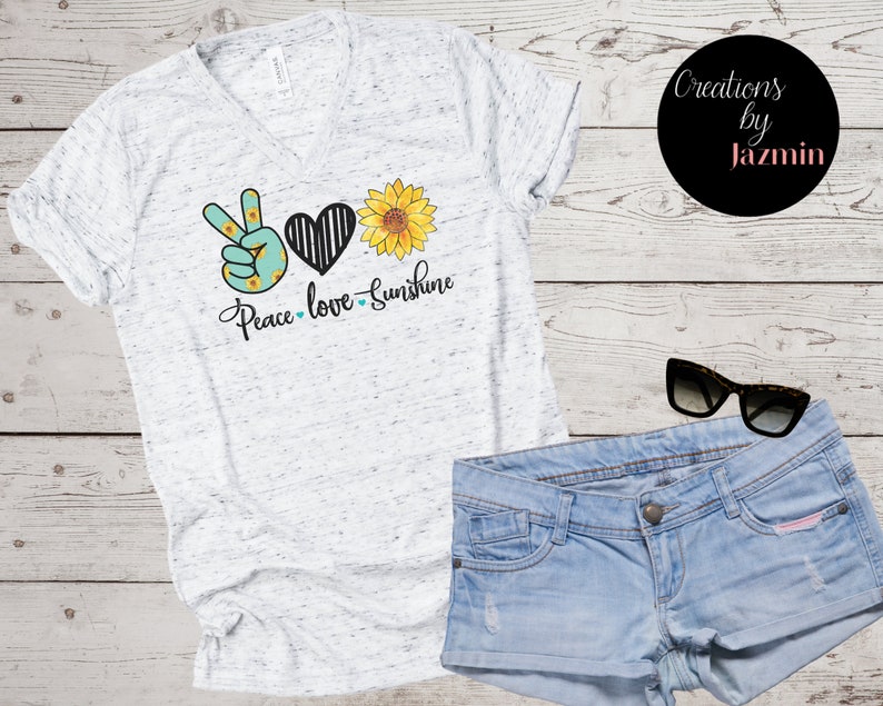 Peace Love Sunshine V-Neck Shirt for Women Woman/'s Tee Cute Graphic T-Shirt