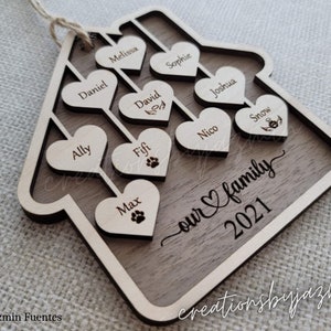 Family Christmas Ornament, Personalized 2024 Wood Xmas Holiday Ornament With Family Member Names, Custom Ornaments