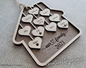 Personalized Family Christmas Ornament: Engraved Wood Holiday Decor