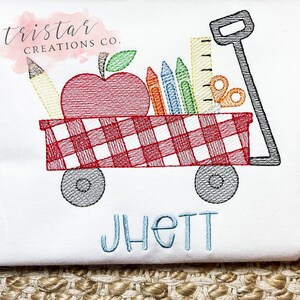 Back To School Shirt•Personalized School Shirt•School Supplies Wagon•Apple Scissors Ruler Crayons Pencils•Preschool Shirt•Bubble•Romper