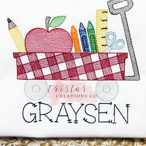 Back To School Shirt•Personalized School Shirt•School Supplies Wagon•Apple Scissors Ruler Crayons Pencils•Preschool Shirt•Bubble•Romper