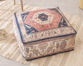 Pouf Cover Ottoman Bohemian Floor Cushion  Pillows Vintage Pouffe  Living Room Bedroom Kids Distressed Traditional Persian Moroccan Boho