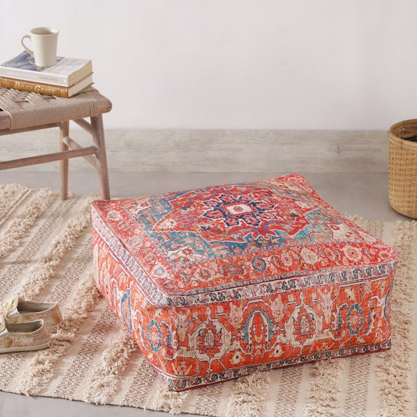 Pouf Cover Ottoman Bohemian Floor Cushion  Pillows Vintage Pouffe  Living Room Bedroom Kids Distressed Traditional Persian Moroccan Boho