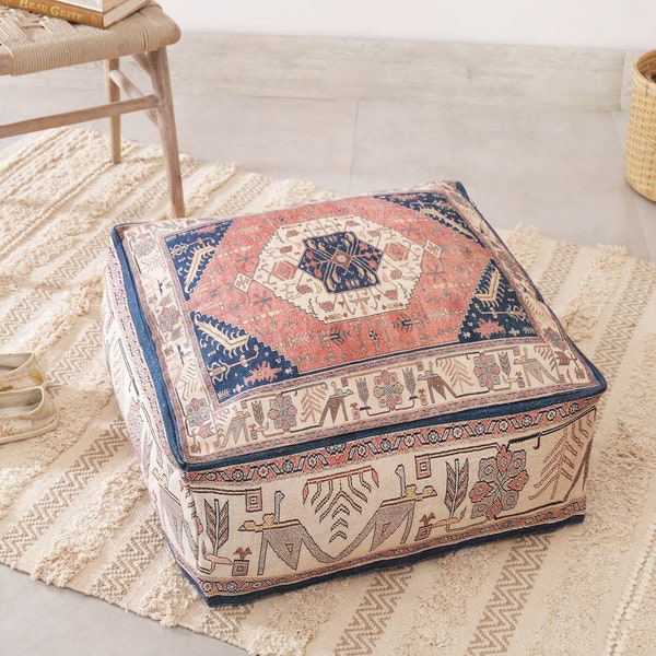 Pouf Cover Ottoman Bohemian Floor Cushion  Pillows Vintage Pouffe  Living Room Bedroom Kids Distressed Traditional Persian Moroccan Boho