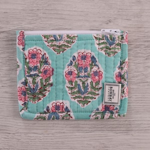Monedero, bolsa, bolso de joyería, bolso de maquillaje, bolso de cosméticos, monedero, billetera minimalista con estampado de bloques hecho a mano
