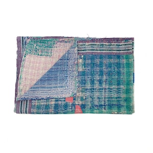 Authentic Vintage Kantha Quilt - Handmade Indian Textile Handmade Bohemian Indian Bedspread Intricate Embroidery, Unique Boho Home Decor