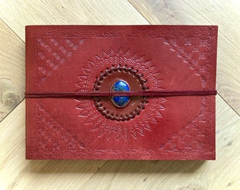 Fair Trade Medium Leather Photo Album Scrapbook with Stone 26 x 18.5 cm (10.2x7.2 in) Eco-friendly and Handmade