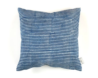 Vintage Indigo Block Printed Kantha Pillow Cover: 18x18 inch