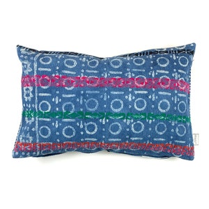 Vintage Indigo Block Printed Kantha Cushion Cover , Pillow Case, 40 cm x 60 cm, 15.7 x 23.6 inch