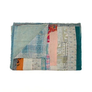 Authentic Vintage Kantha Quilt - Handmade Indian Textile Handmade Bohemian Indian Bedspread Intricate Embroidery, Unique Boho Home Decor