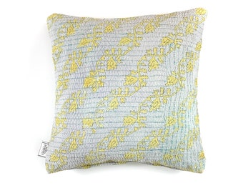Vintage Kantha Pillow Cover: Handmade Quilted Cushion (18x18 inch)