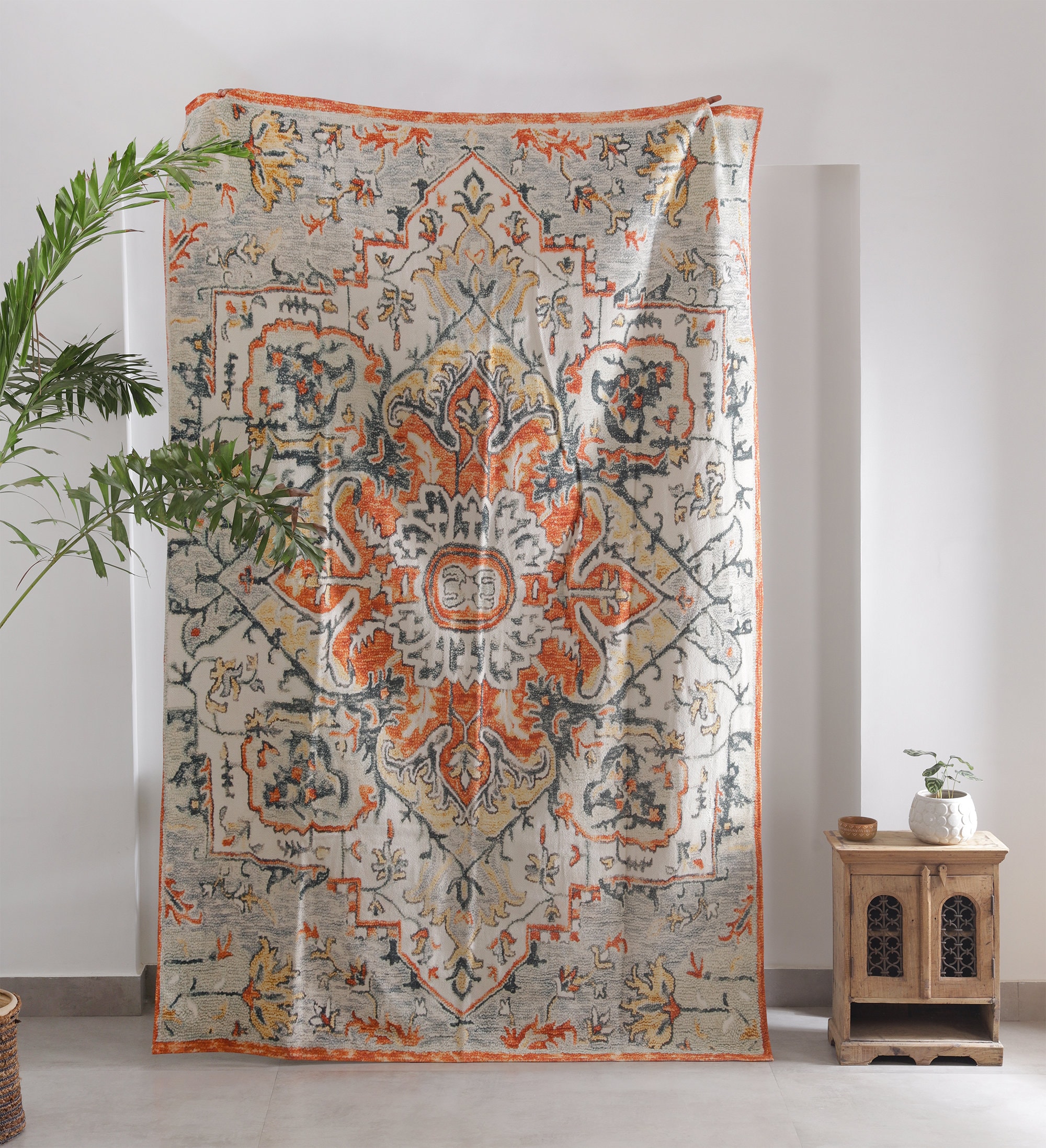 Blue Orange Distressed Vintage Rug: M...