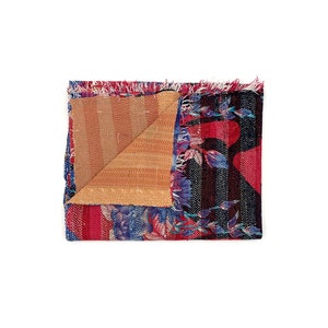 Authentic Vintage Kantha Quilt - Handmade Indian Textile Handmade Bohemian Indian Bedspread Intricate Embroidery, Unique Boho Home Decor