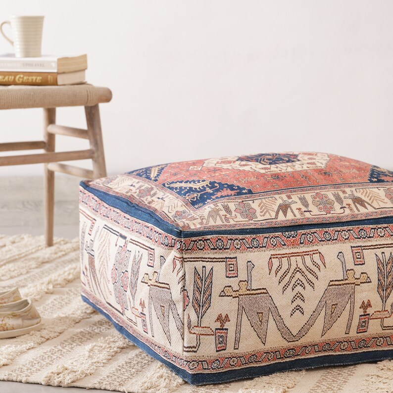 Fodera per pouf Ottoman Boho Cuscino da pavimento Cuscini Pouf vintage Soggiorno Camera da letto Bambini Tradizionale persiano marocchino Boho invecchiato immagine 4