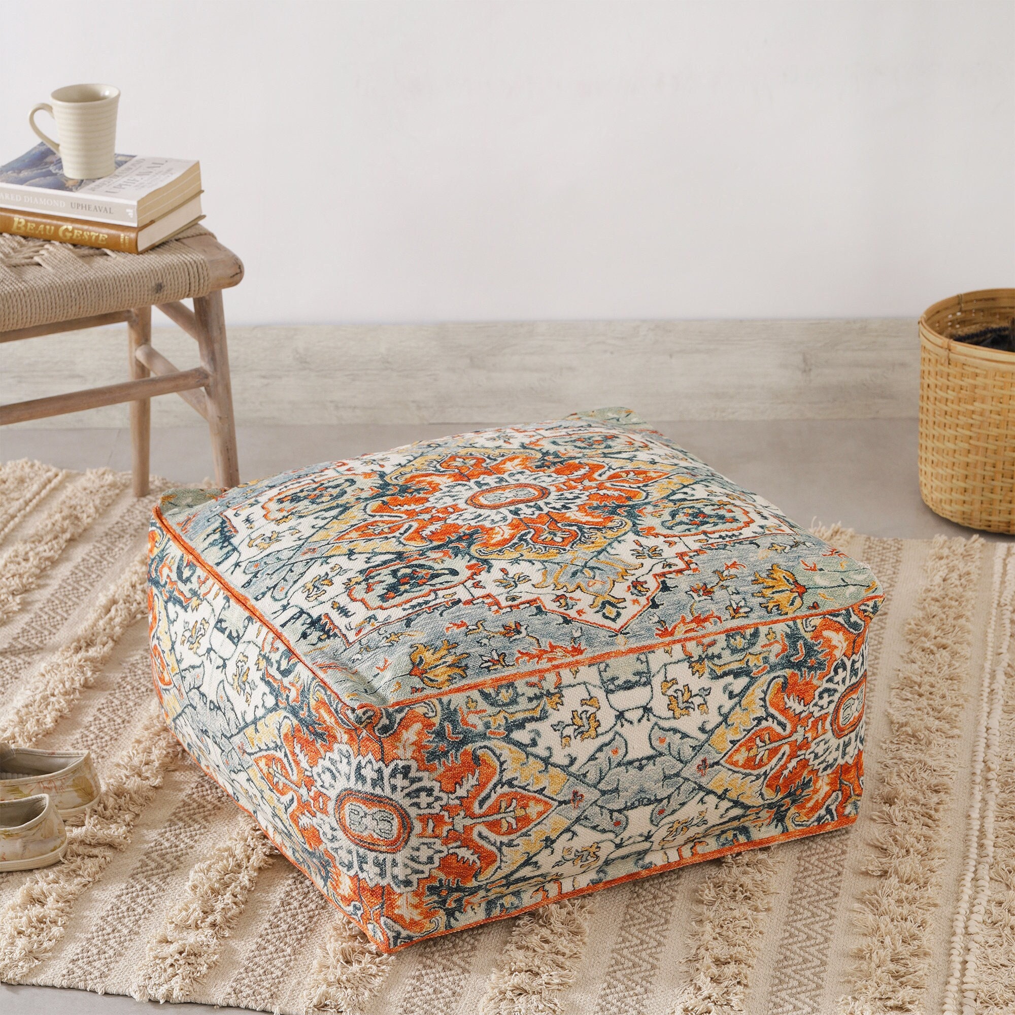 STUFFED Ottoman Pouf Indian Embroidery Handmade Pouf Footstool Christmas  Gift Floor-pouf Storage Stool Decorative Ottoman Floor Pouf 