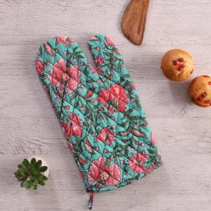 Block Print Oven Glove, Handmade Food Mitten in Cotton