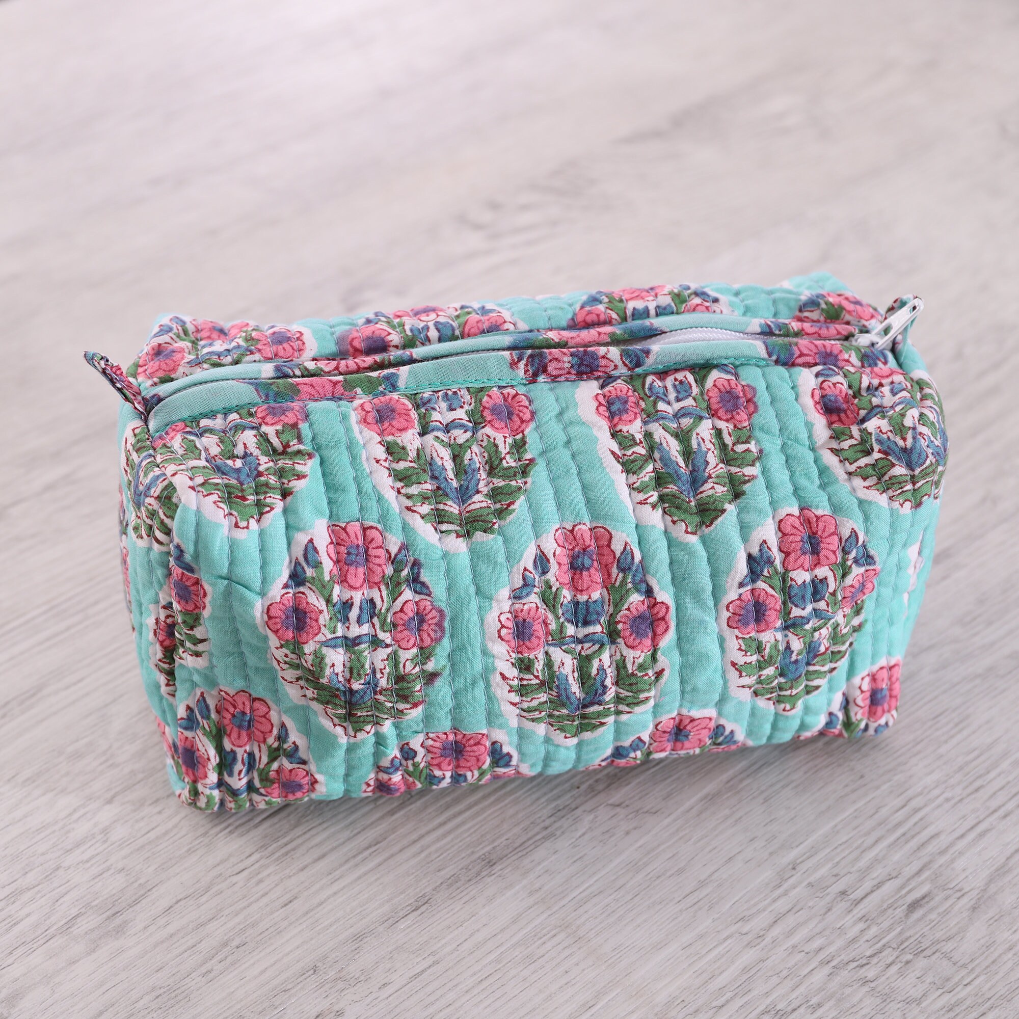 Block Printed Cotton Large Pencil Pouches Handmade Quilted Boho