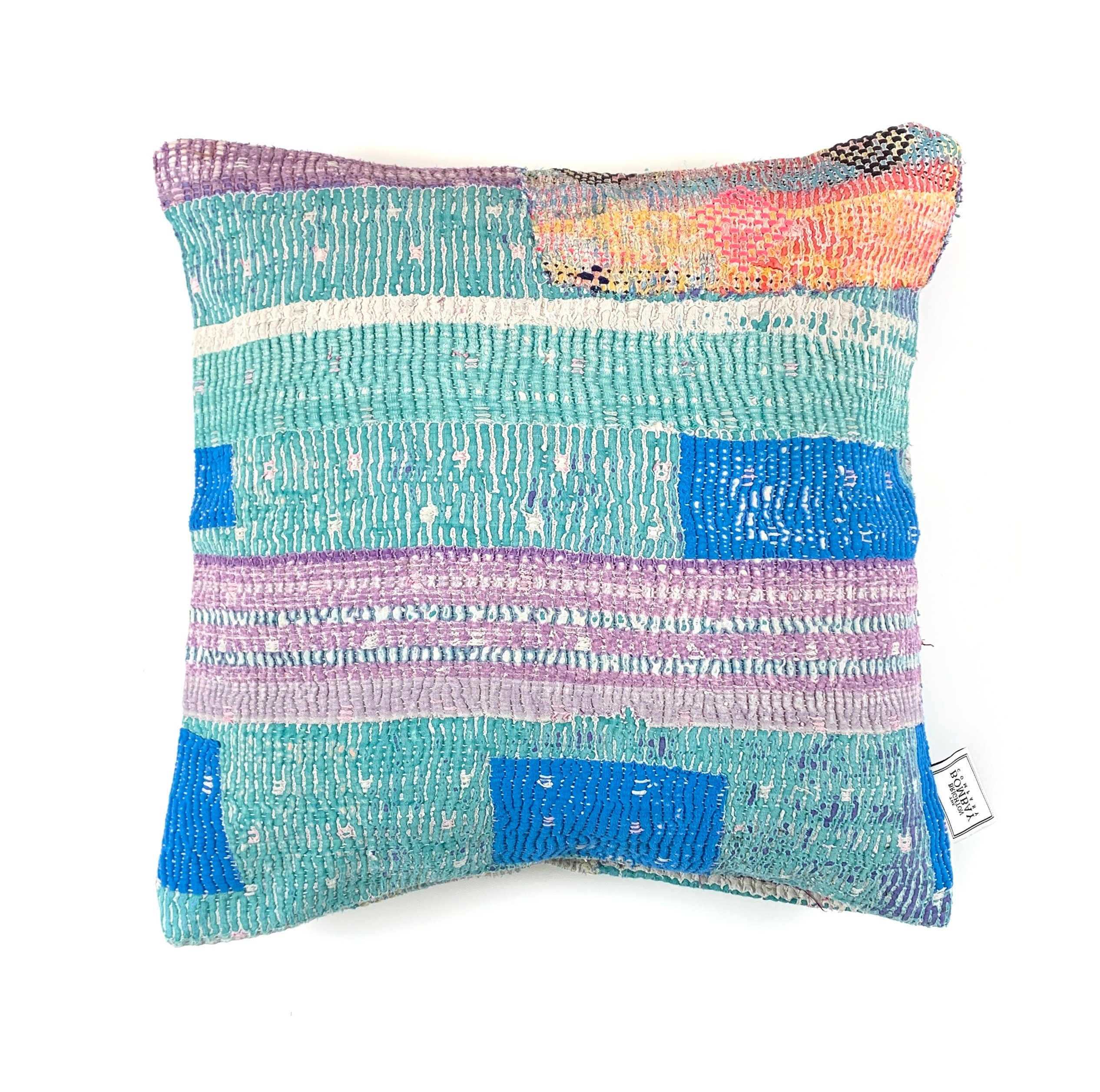 Vintage Kantha Pillow Cover: Hand-Stitched Quilt Cushion (18x18 inch)