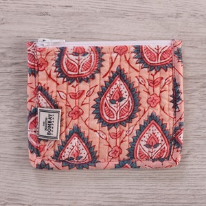 Borsa con stampa a blocchi fatta a mano, custodia, borsa per gioielli, borsa per il trucco, borsa cosmetica, portamonete, portafoglio minimalista