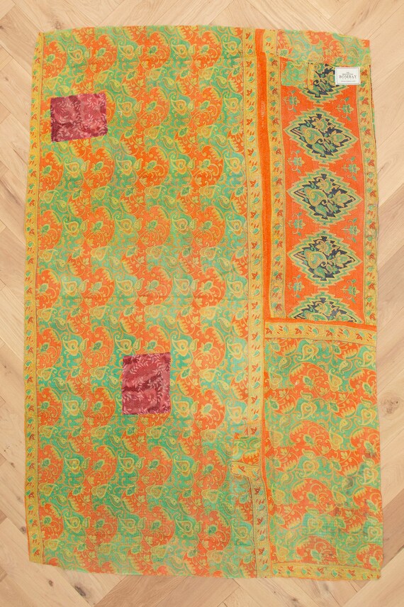 150❁︎ヴィンテージ 綿 シルク パッチワーク カンタキルト