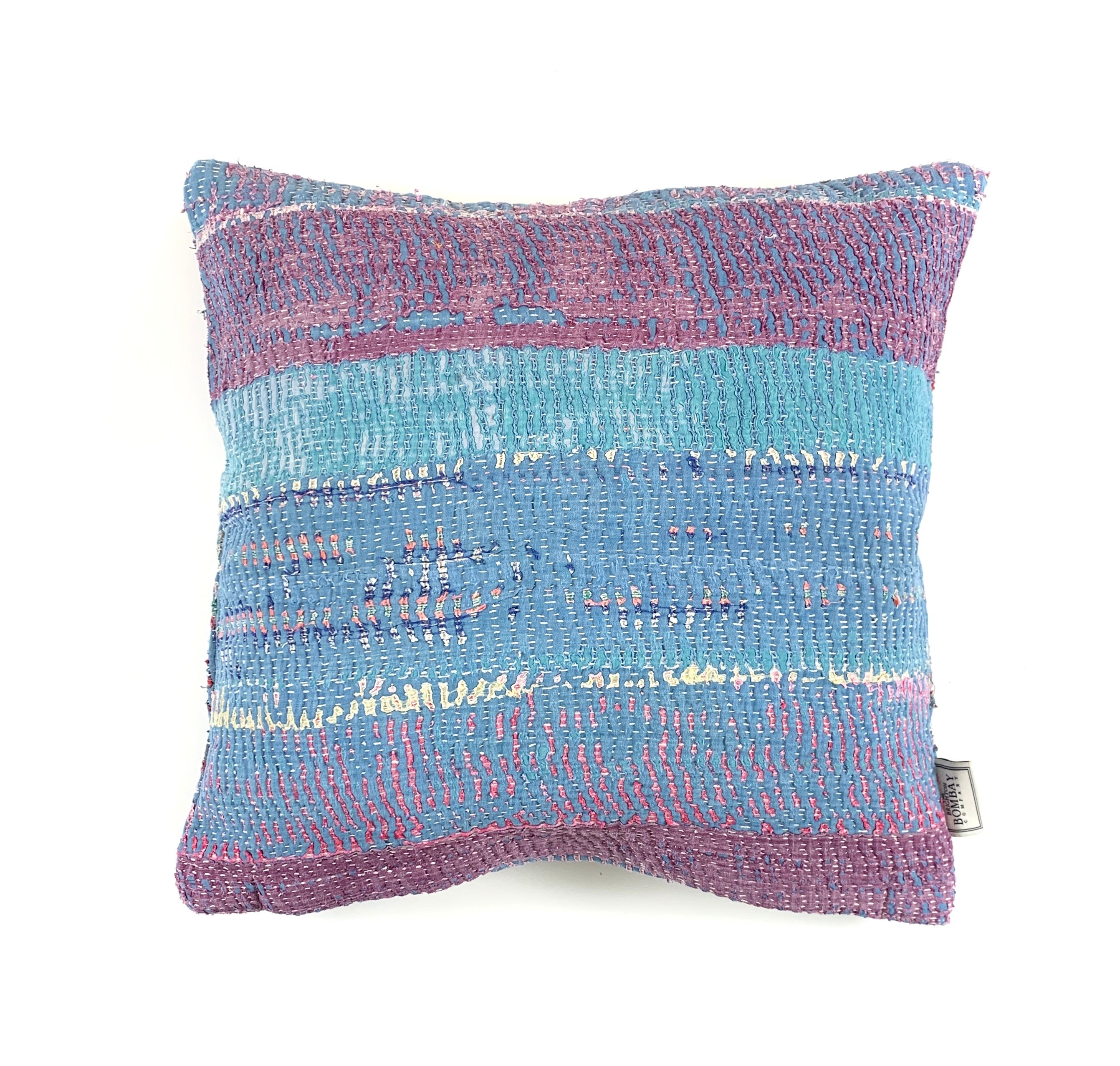 ヴィンテージカンタ枕カバー：手縫いキルトクッション（18 x 18インチ