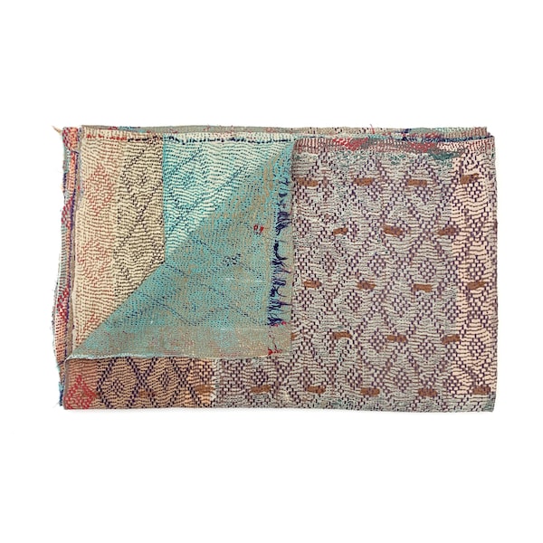 One of A Kind Kantha Quilt, Patchwork Quilted Kantha, Bedspread Coverlets Kantha Throws for Sofa & Couch, Warmest Snuggle Blankets-VINTAGE